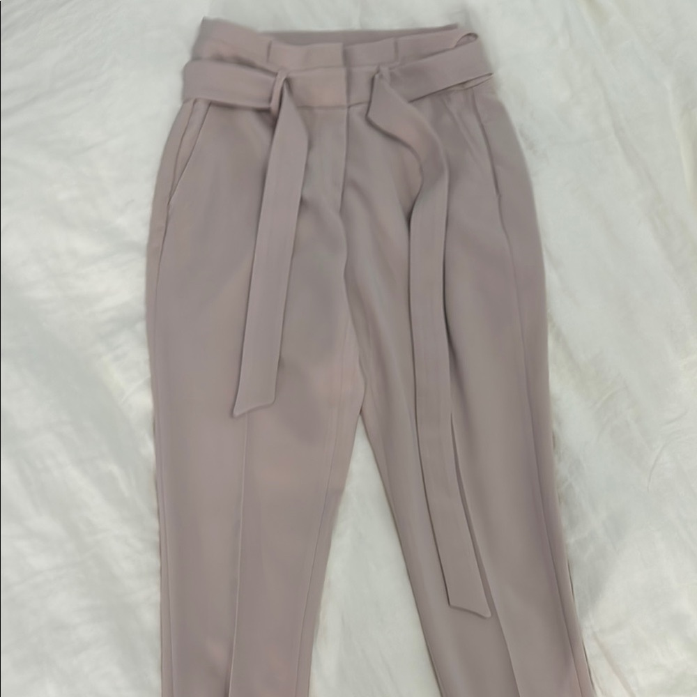 White House Black Market Pink and Cream Tie-Waist Trousers